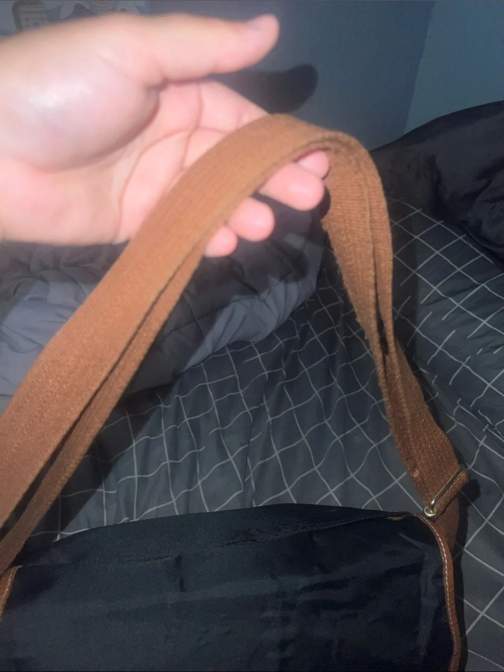 Longchamp Black Messenger Bag with Tan Trim
